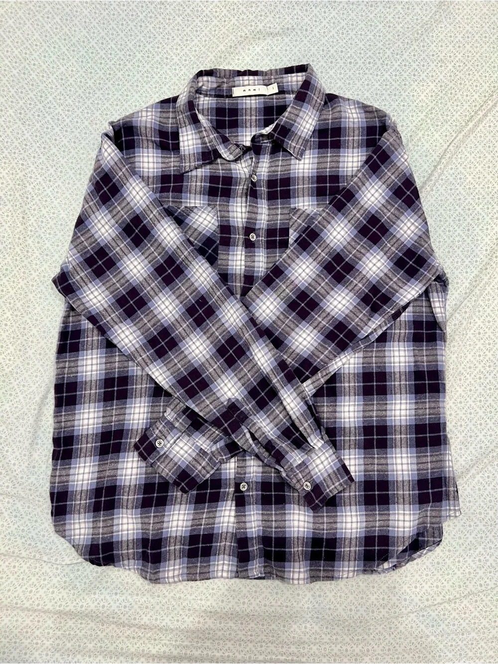MNML flannel shirt — blue/black/white plaid, size L, 100% cotton Chrome Buttons